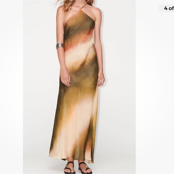 ZARA WOMEN BLOGGERS FAVORITE HALTER OPEN BACK THIN STRAPS TIE DIE DRESS - Picture 4 of 7